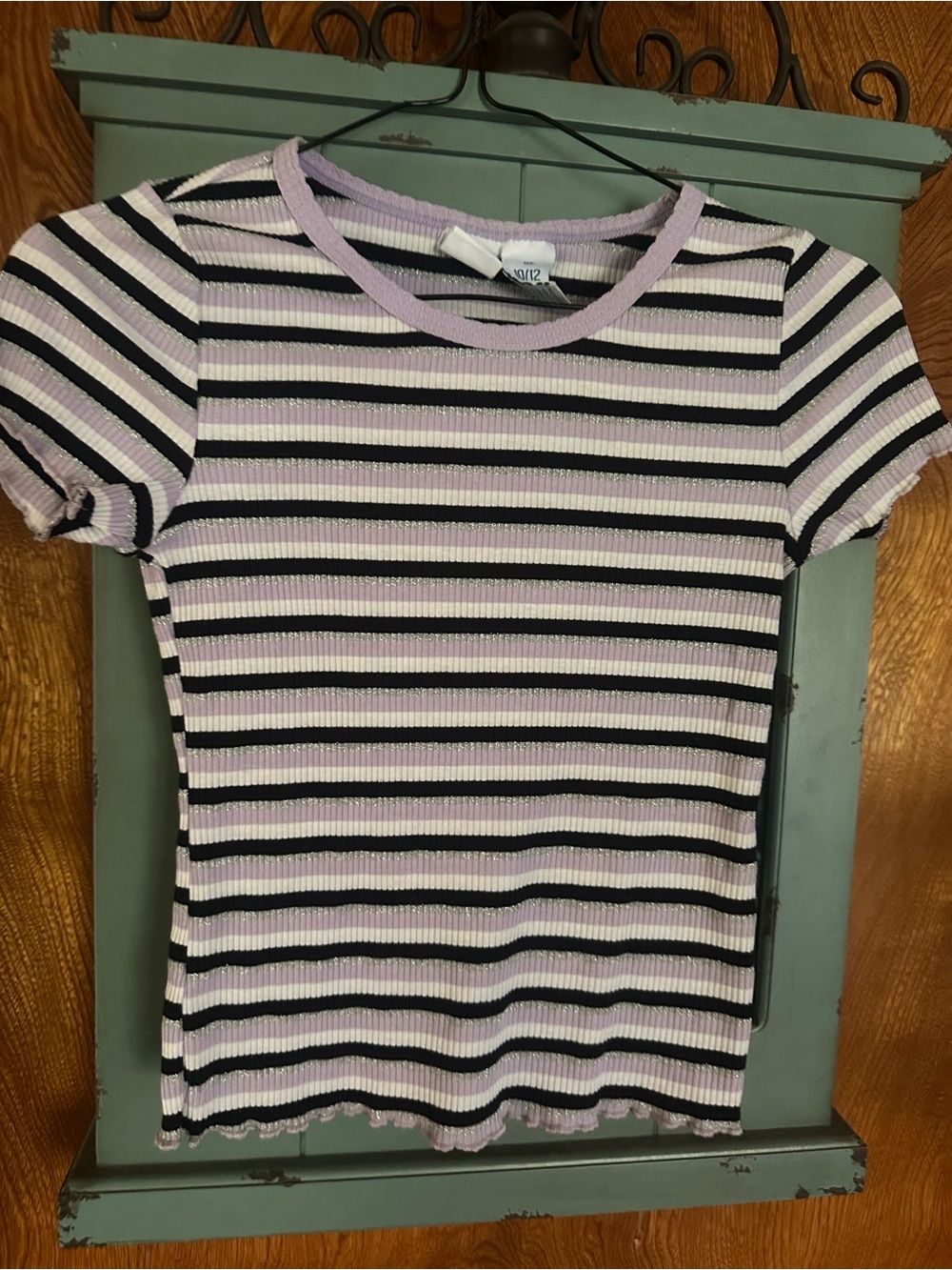 Justice Lavender, Black & White Striped Ribbed Tee